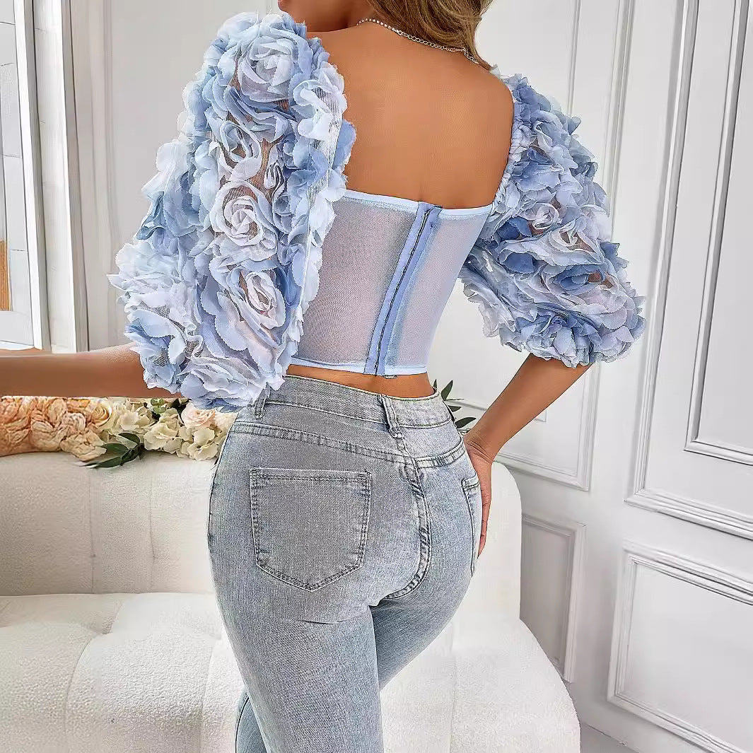 Sommer Erfrischende Licht Eingewickelt Brust Kreative Floral V-ausschnitt Cropped Frauen Kleidung