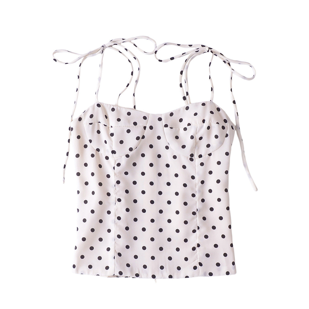 Vintage Court Polka Dot Printed Chiffon Camisole French Square Collar Sexy Slim Fit Small Top