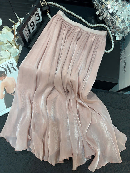 Chiffon Western Slimming Large Hem Umbrella Skirt Summer High Grade Streamer Tulle Skirt High Waist A line Skirt