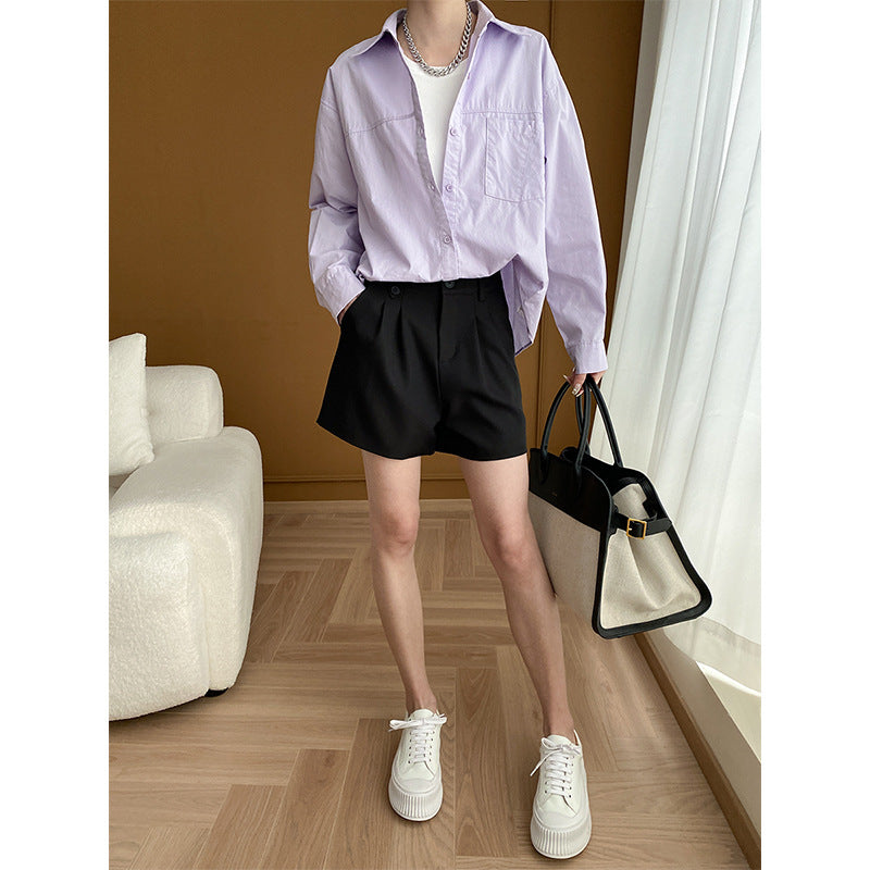 Oubo False Two Piece Patchwork Loose Shirt Early Autumn