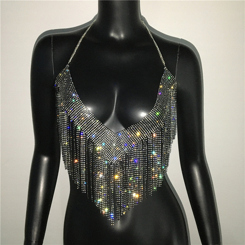 Frauen Kleidung Metall Strass Top Sexy Party Sexy Anzug Strass Nachtclub Sexy Sling