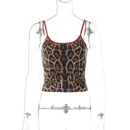 Ropa de mujer Verano Estampado Sexy Leopardo Estampado Lentejuelas Sling Tube Top