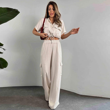 Summer Casual Suit Women Short Sleeved Overalls Trousers Women Two Piece Suit