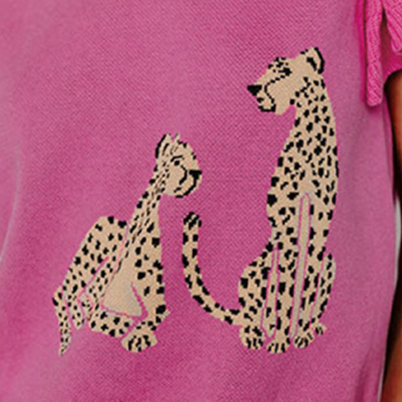 Chaleco de lana con estampado de leopardo para mujer, ropa de verano para mujer, Top de punto con manga con volantes Simple