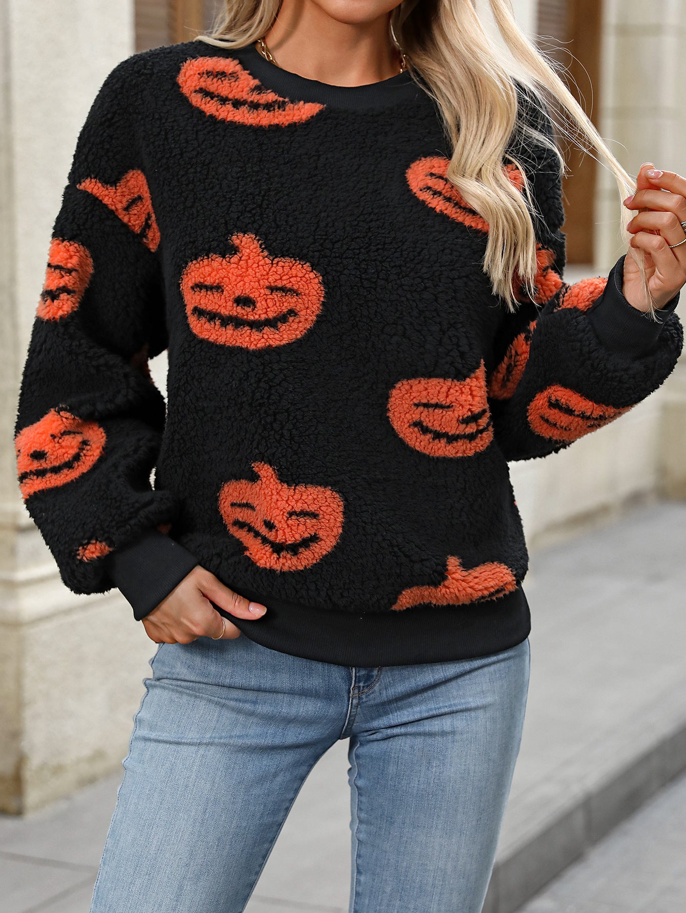 Frauen Herbst Winter Halloween Gedruckt Plüsch Lose Pullover Sweatershirt