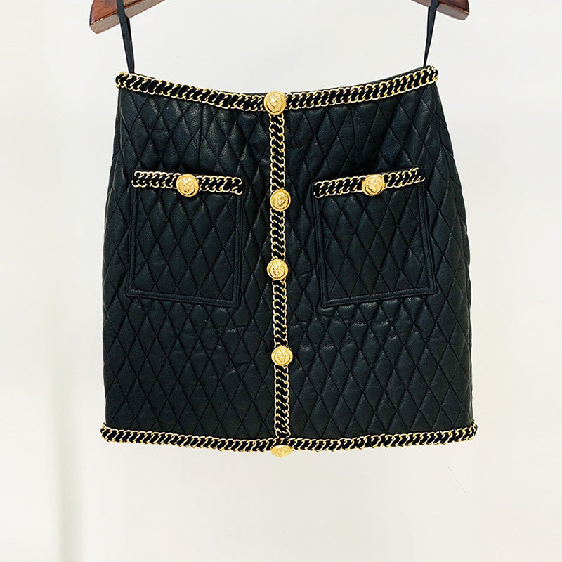 Buckle Heavy Industry Chain Edge Decoration Diamond Plaid Leather Bag Hip Skirt