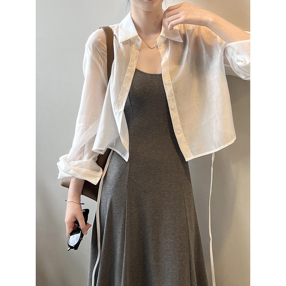 Thin Long Sleeved Sun Protection Shirt Women Summer Back Lace Up Cardigan Top