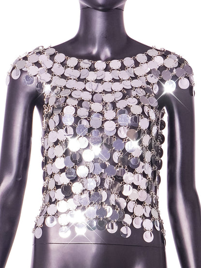 Sexy Nightclub Sequin Stitching Vest Top Women Clothing