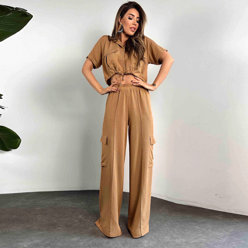 Summer Casual Suit Women Short Sleeved Overalls Trousers Women Two Piece Suit