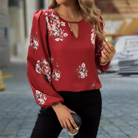 Women Clothing Best Seller Elegant Spring Autumn Lantern Sleeve Printing Long Sleeve Women Shirt