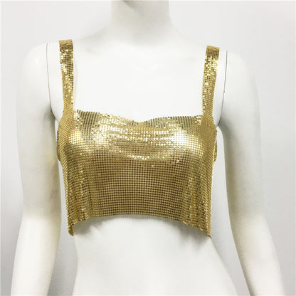 Ropa de mujer Chaleco de lentejuelas de metal Sexy Fiesta Discoteca Dulce Picante Lentejuelas Sling