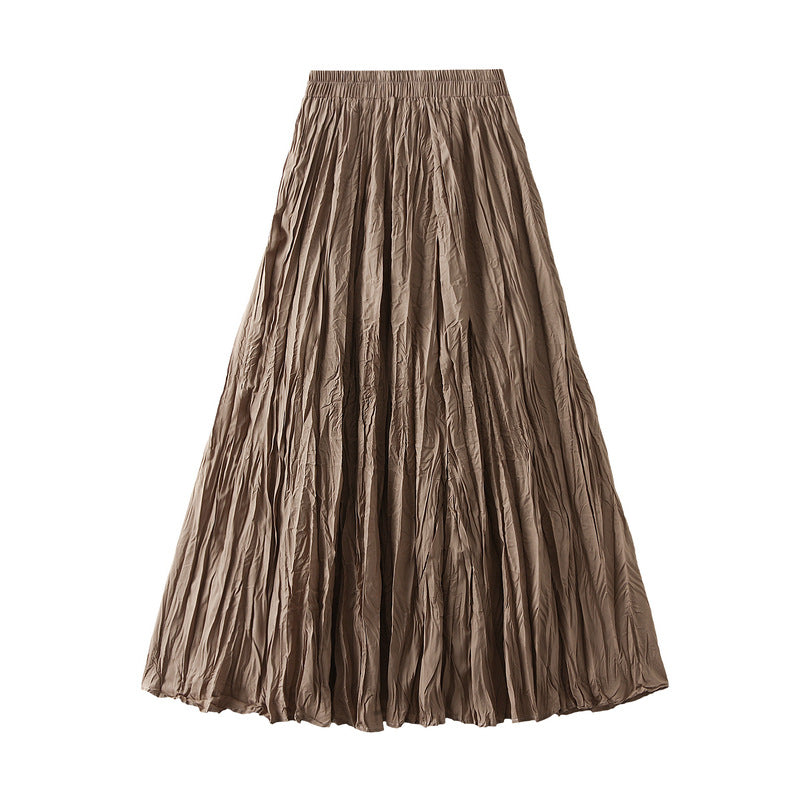 Light Luxury Streamer Pleated Skirt Women Spring Autumn Swing Slimming Pleated A Line Skirt