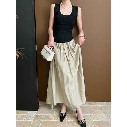 Chinese Art Pleated Texture Sense Vertical Smooth Sense A line Skirt Early Spring