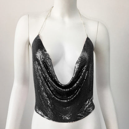 Sexy Women Metal Sequ Top Sexy Nightclub Party Sexy Top Sequin Sling