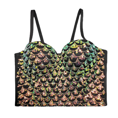 Perlenstickerei Pailletten Sling Quelle Elegantes Perlen-Tube-Top Nachtclub Göttin Korsett mit Stäbchen Korsett-Top mit Stäbchen