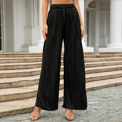 Goods Trousers Women Sanzhai Pleated Spring Autumn Lace up Elastic Waist Loose Pants