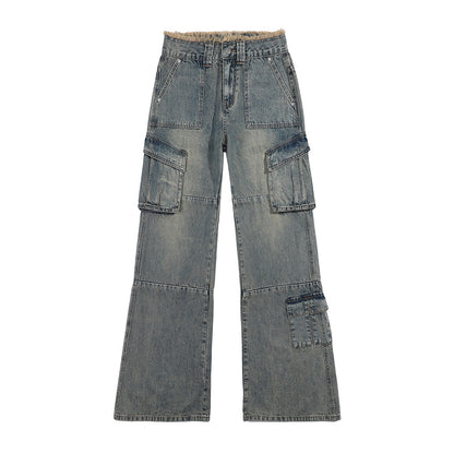 Waste Soil Jeans Retro Workwear Denim Women High Waist Slimming Wide Leg Pants Jeans