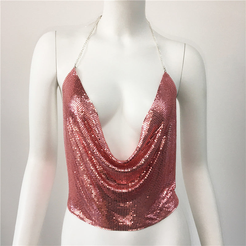 Ropa de mujer Chaleco con diamantes de imitación Traje sexy para fiesta en discoteca Top con tirantes y diamantes de imitación