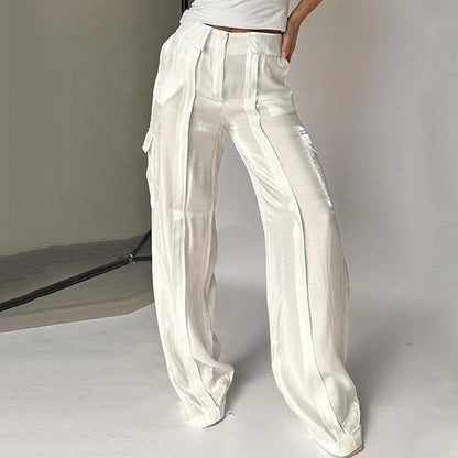 Trendy Women Sleeveless Solid Color Top Shiny Pants Two Piece Set