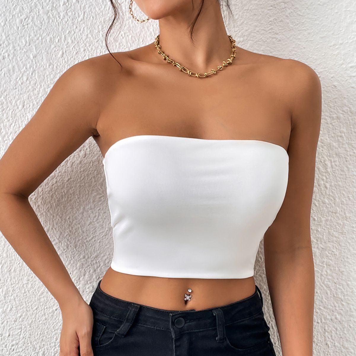 Sexy Cropped Tube Top Strapless Vest Outer Wear Tank Top Vest for Women