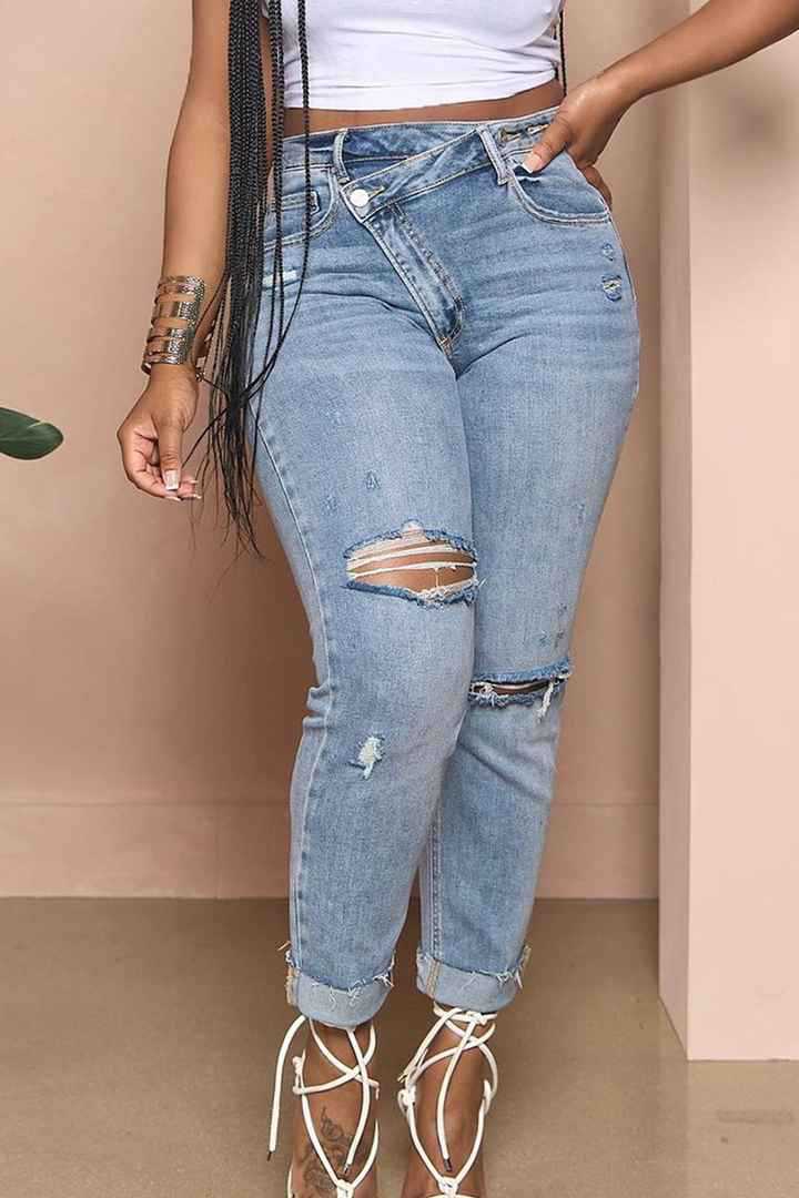 Zerrissene verwaschene Jeans für Damen, Slim Fit, Skinny-Design, Hose