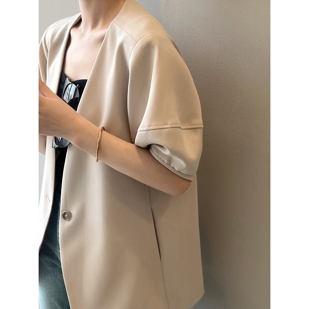 Puff Sleeve Short Sleeve Blazer Women Spring Summer Thin Casual Half Sleeve