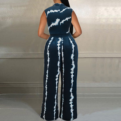 Ärmelloser Jumpsuit mit Stehkragen und gerader Passform für Damen in Übergröße