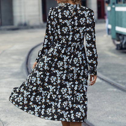 Women Floral Dress Long Sleeve round Neck Elegant Dress for Women