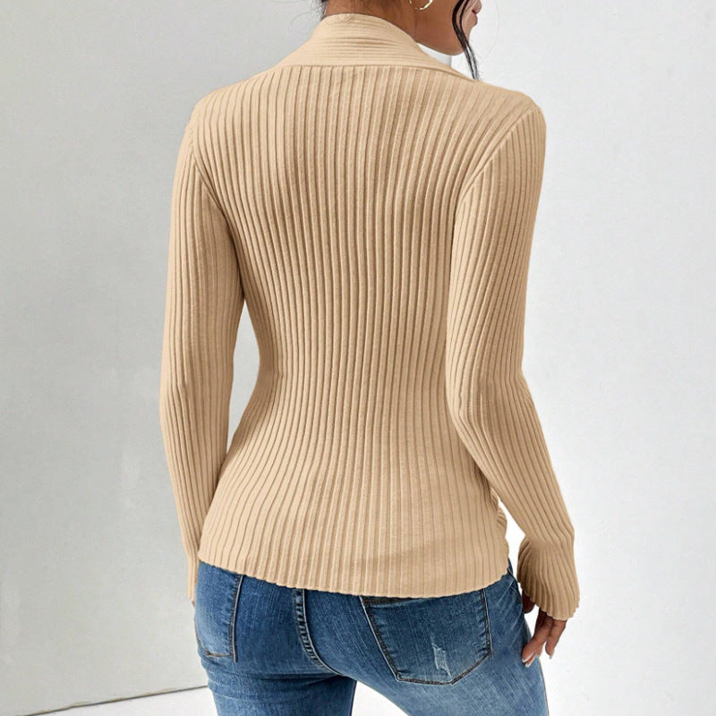 Damen Kleidung Strickwaren Faden Schlitz Saum am Saum Langarm Einfarbig Slim Fit Pullover Damen