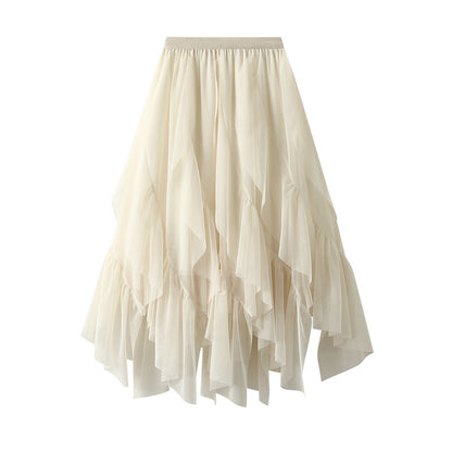 Ruffled Veil Skirt Skirt Women Spring High Waist Petite Tulle Skirt Maxi