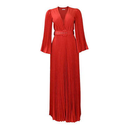 Women Clothing V neck Sexy Pleated Formal Swing Dress Maxi Dress