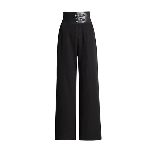 Autumn Dignified Sense of Design Belt Accessories Draping Effect High Waist Wide Leg Casual Trousers Women