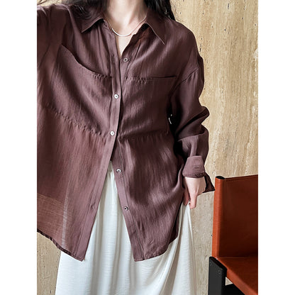 Tencel Sun Protection Shirt for Women Summer Slightly See through Hazy High Grade Thin Cardigan