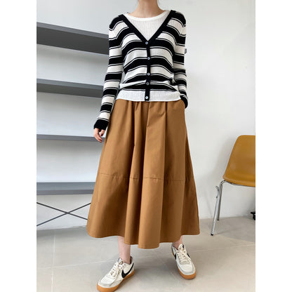 Autumn High Waist Slimming Puffy A line Dress Skirt Elastic Waist Mid Length Big Hem Umbrella Skirt