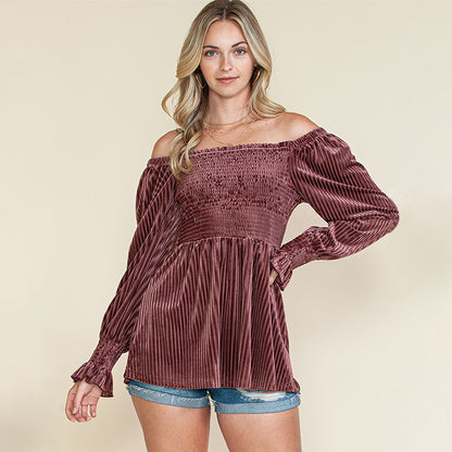 Damen Kleidung Off The Shoulder Langarm Top Damen Herbst Quadratischer Kragen Rüschenärmel Büro Damen Pullover