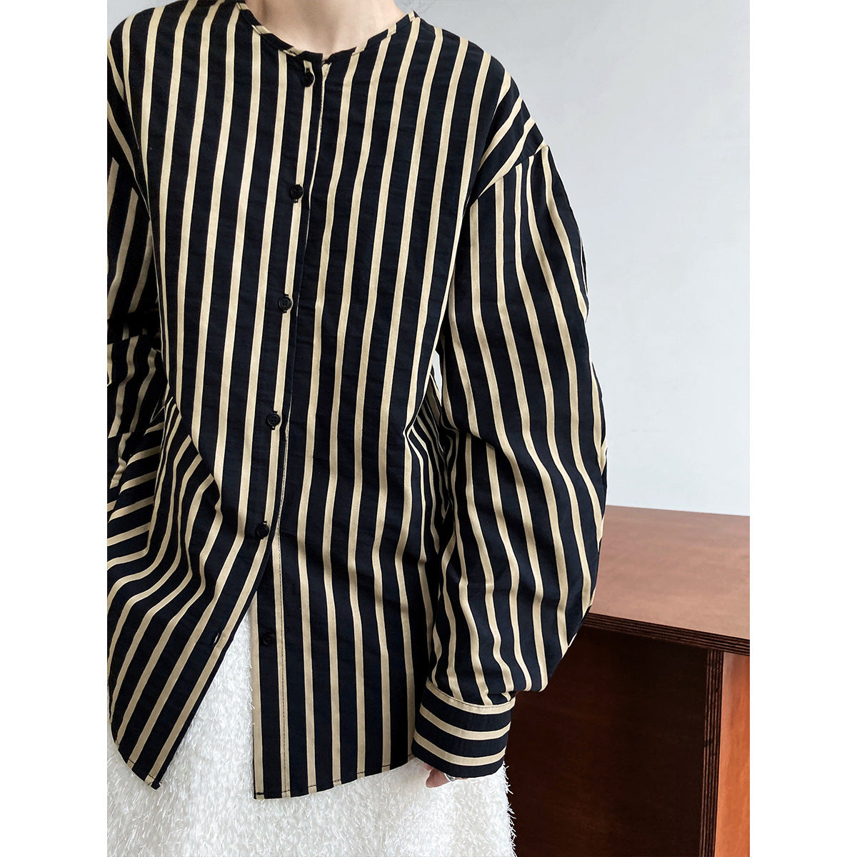 Spring French Casual round Neck Striped Shirt Women Lazy Loose Long Sleeve Blogger High Grade Shirt