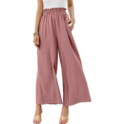 Primavera Verano Algodón Lino Mujer Color Sólido Cintura Alta Suelto Casual Pantalones de pierna ancha