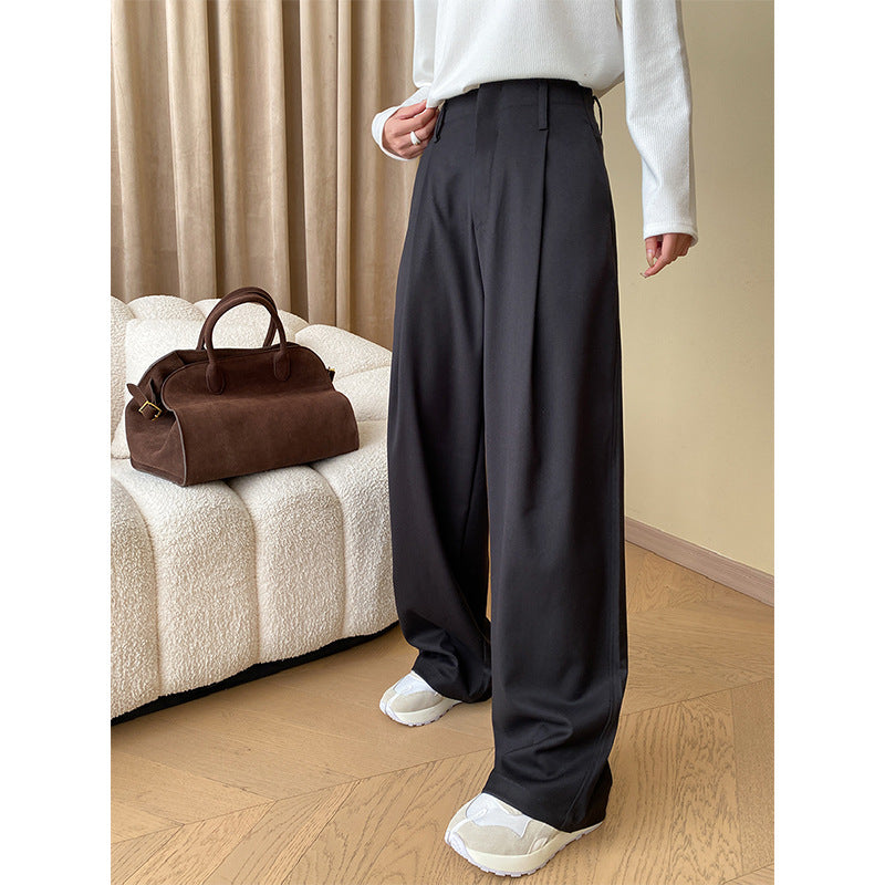 Sinan High End Old Qian French Wool Tencel Draping Effect Thickened Wide-Leg Mopping Work Pant