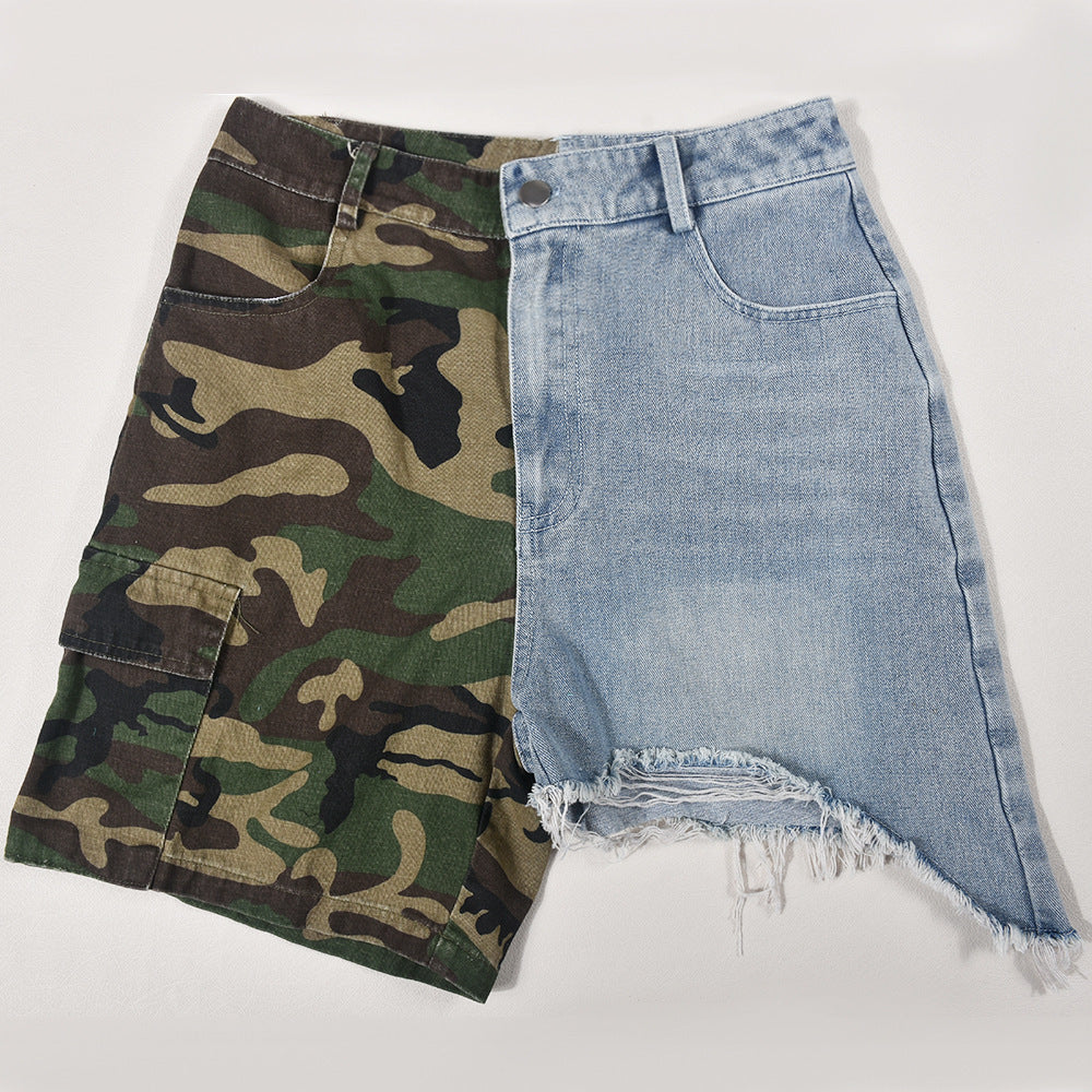 Damenbekleidung Denim-Shorts mit Quaste und spezieller Stickerei in Camouflage-Optik für Damen