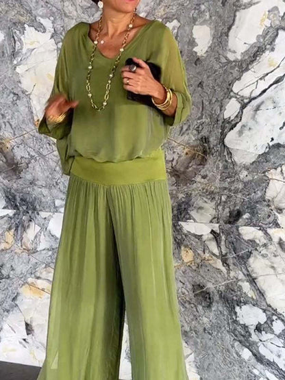 Summer Women Clothes Solid Color Chiffon Set Women