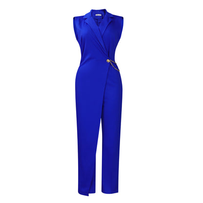 Damen Kleidung Elegant Elegant Anzug Kragen Enge Taille Kette Locker Weites Bein Jumpsuit