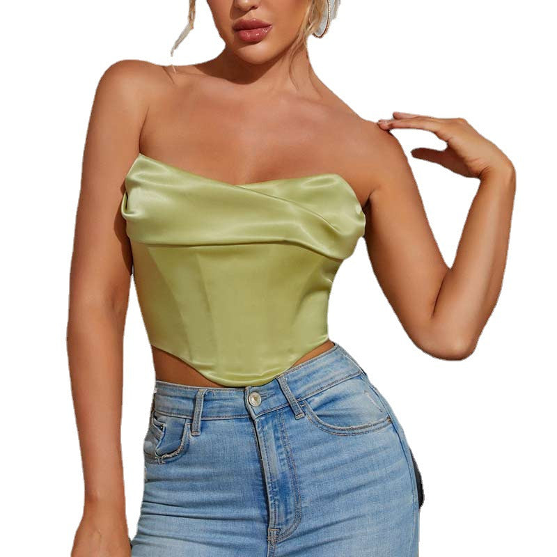 Corsé de verano para mujer, sexy, con cuello de pila, cruzado en el pecho, corto, chaleco, top pequeño, corsé con deshuesado, corsé