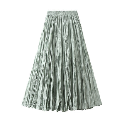 Light Luxury Streamer Pleated Skirt Women Spring Autumn Swing Slimming Pleated A Line Skirt