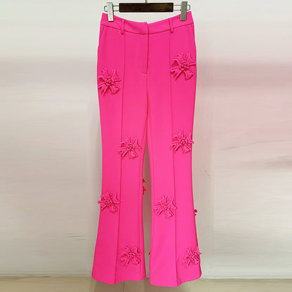 Stars Heavy Industry Three-Dimensional Floral Decoration Bootcut 3D Rose Pants Work Pant