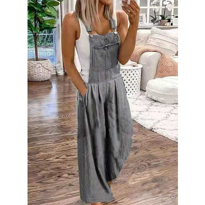 Frauen Denim Overall Sommer Büro Mittlere Taille Waschen Breite Bein Jeans Dünne Hosen Frauen