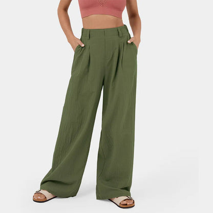 Ropa de mujer Pantalones de algodón puro Pantalones de pierna ancha de cintura alta para mujer Pantalones sueltos casuales