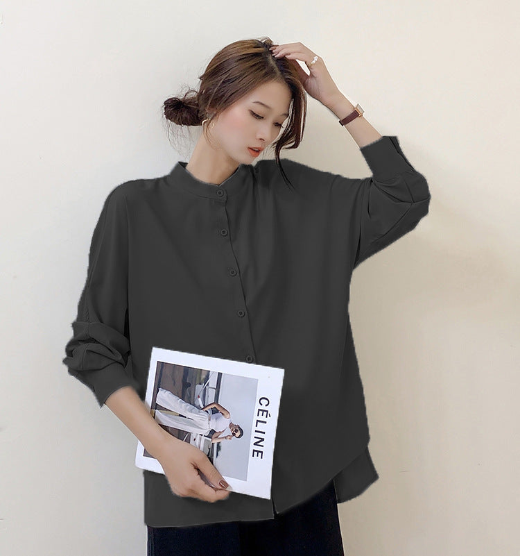 Long Sleeve Autumn Women Long Sleeve Shirt Loose Batwing Sleeve Side Slit Shirt