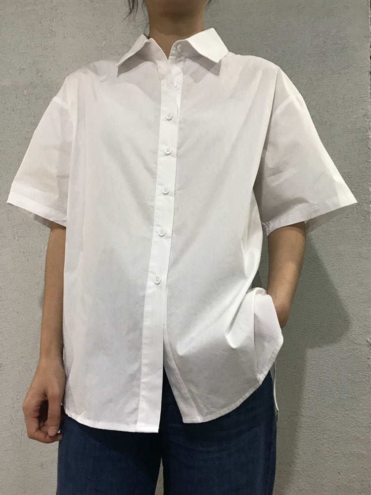 Summer Short Sleeve Shirt Cotton Korean Loose Boyfriend Shirt Casual Cardigan