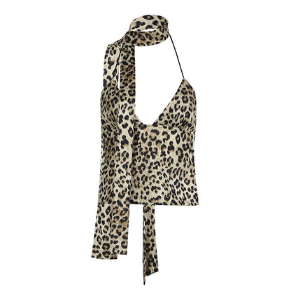 Nachtclub Sexy Leopardenmuster Rückenfreie Schnürweste Special Interest Design Schal Oberbekleidung Sling