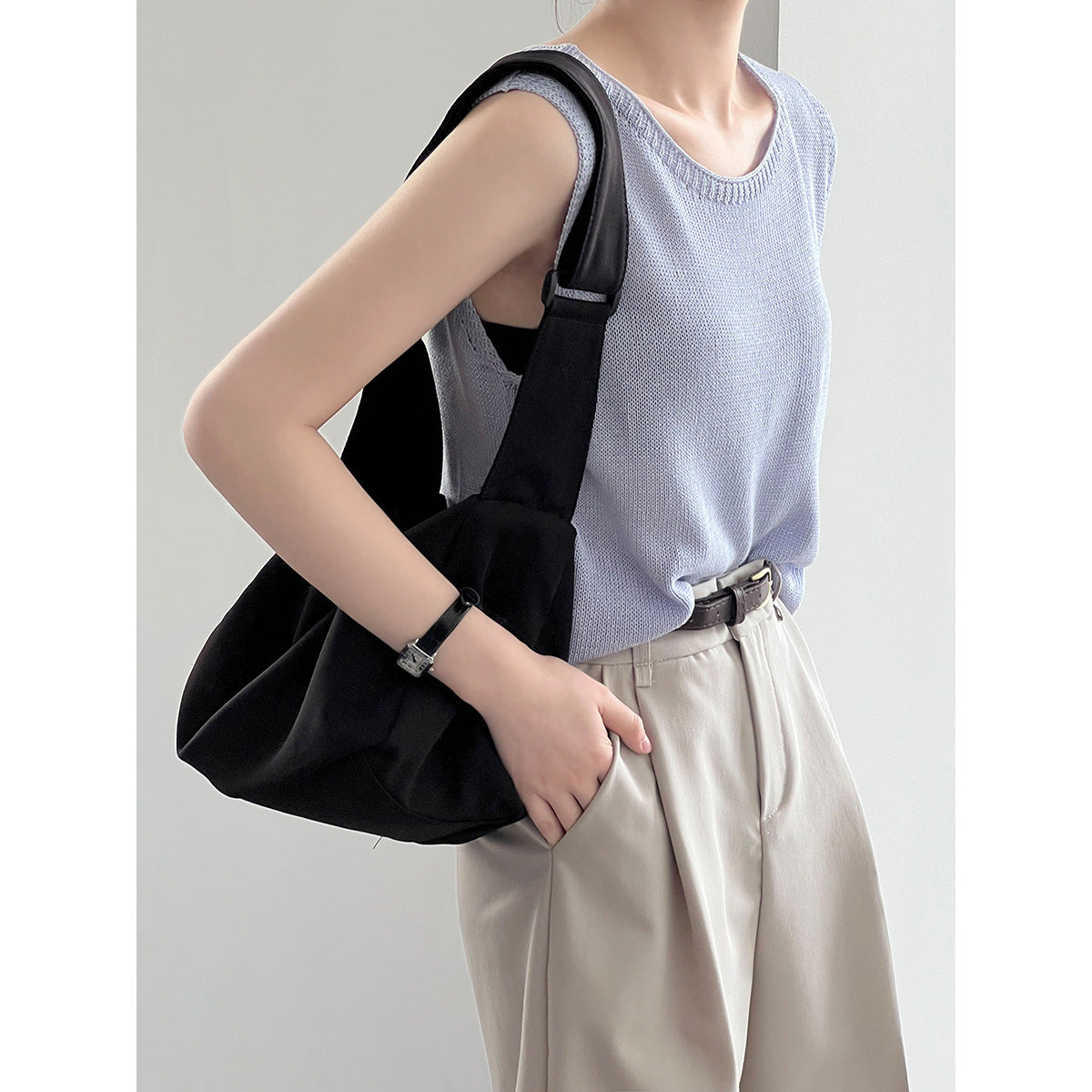 Simple Solid Color U Collar Knitted Vest Summer Loose Inner Wear Outer Vest